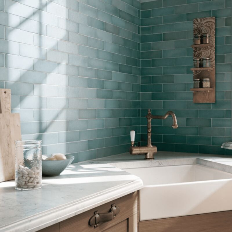 Nais - Carrelage mural faience effet zellige magma 13,2x13,2cm et 20x6,5cm 13,2x13,2 cm Bleu Pastel - Mat - boîte de 1 m2 - Gioia Materia