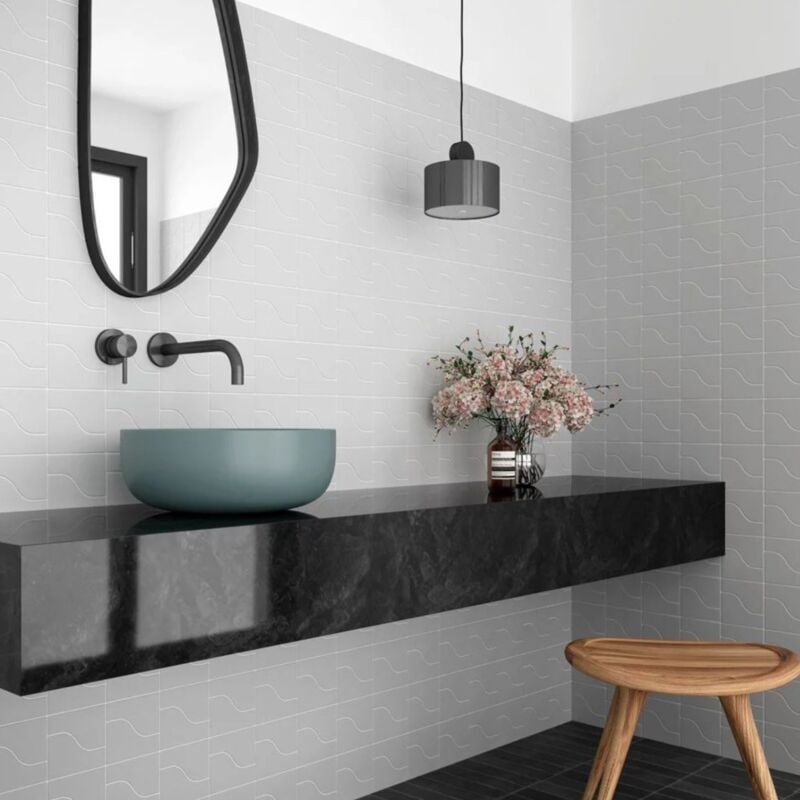 Equipe - Carrelage mural faïence effet graphique revers 12x8,3cm 12x8.3cm Gris - Mat - boîte de 0.48 m2 - Gioia Materia