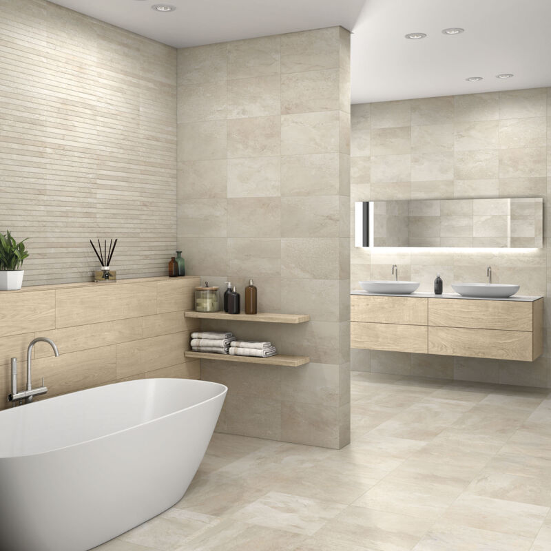 Stone By Stone - Faïence - rock - sand - 27x42 carved - Naturel - (1 m²)