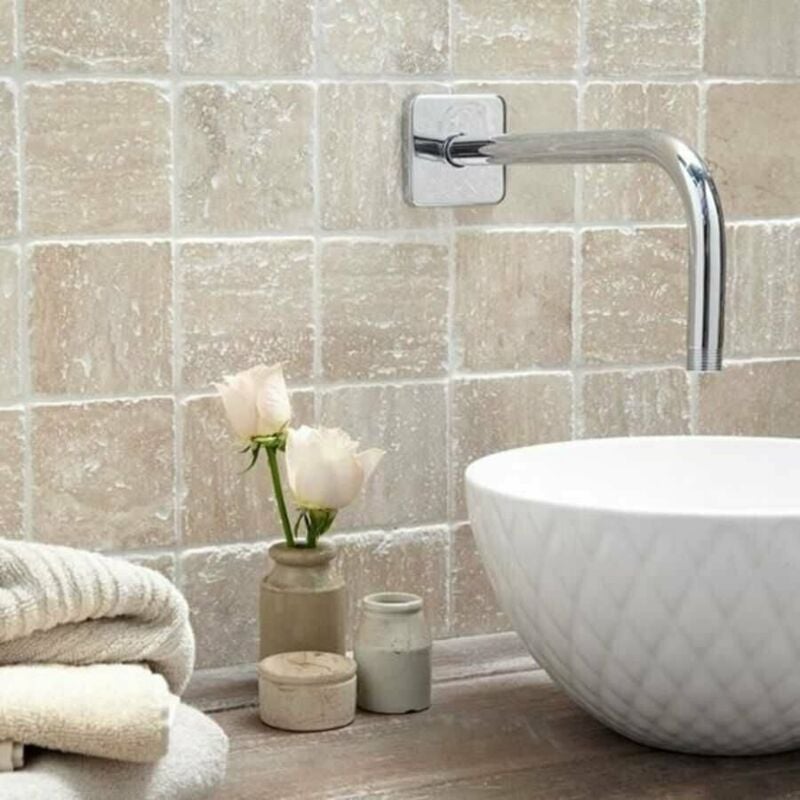 Stone By Stone - Faïence Travertin 1er Choix - Crème - 10x10x1cm - Vieilli - (1 m²)