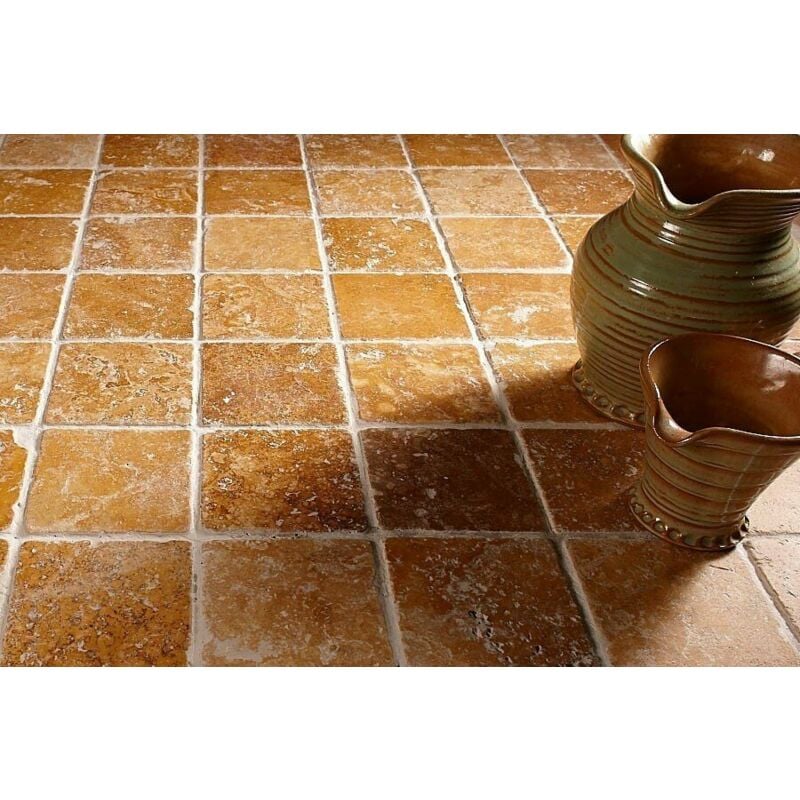 Stone By Stone - Faïence Travertin 1er Choix - Jaune - 10x10x1cm - Vieilli - (1 m²)