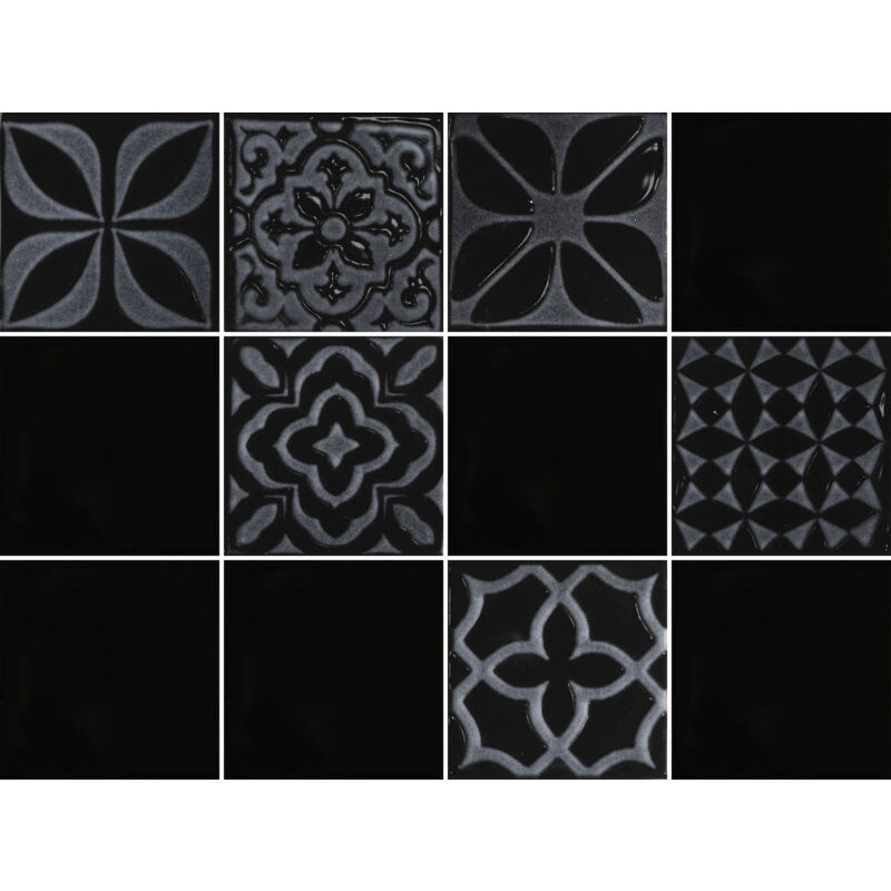 Stone By Stone - Faïence - urban atelier - preto dg - Decor 10x10 - Brillant - (0,25 m²)