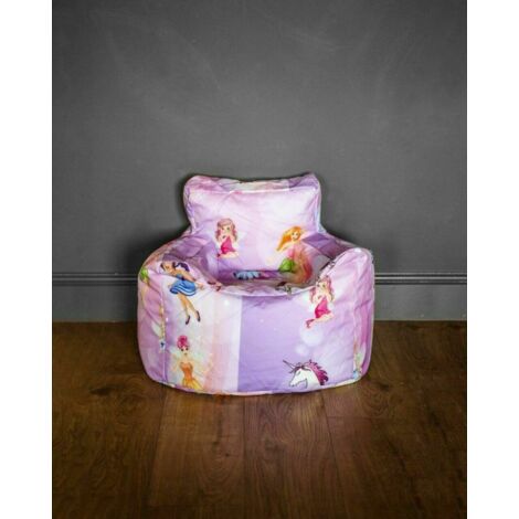 Fairy Bean Bag (Cover Only), Bean Bag Purple Kids Chair Cover, Pale Pink with Fairies and Unicorn Playroom Soft Sitting Cushion Cover