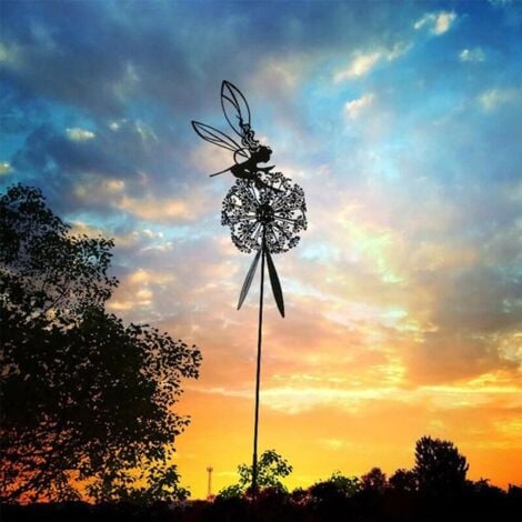 NEIGE Fairy Dancing with Dandelion Garden Art Sculpture Statue Christmas Halloween Decoration Dancing Flower Fairy Decoration for Outdoor Yard Courtyard Lawn Patio (Hurdle)