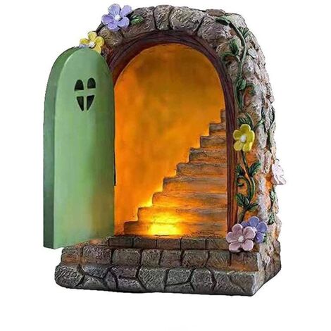 Fairy Gate Statue, Hand-Painted Resin Material, Luminous Fairy Garden Stone Gate Decoration, Solar Fairy Gate Statue, Waterproof Solar Panels