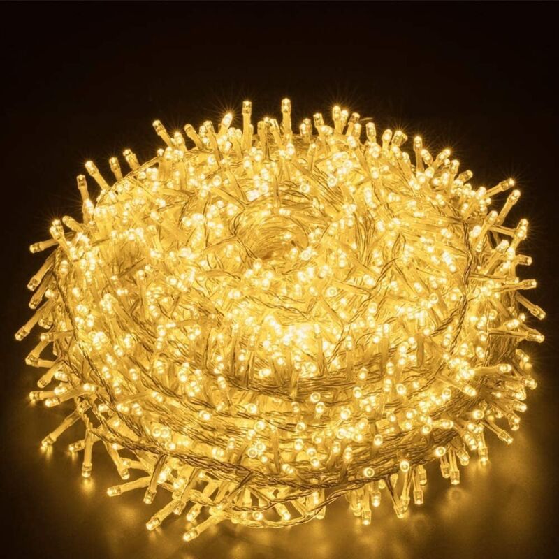 Fairy String Light,100M 1000 LED Guirlandes D'arbre de Noël avec 8 Mode D'éclairage pour le Jardin de Partie D'arbre de Noël (Warm White)