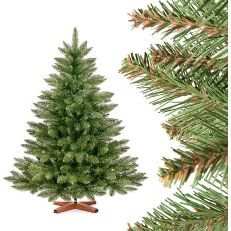 FAIRYTREES Sapin de Noël artificiel, Sapin de Nordmann, tronc vert, matériel PVC, socle en bois, 180cm, FT14-180