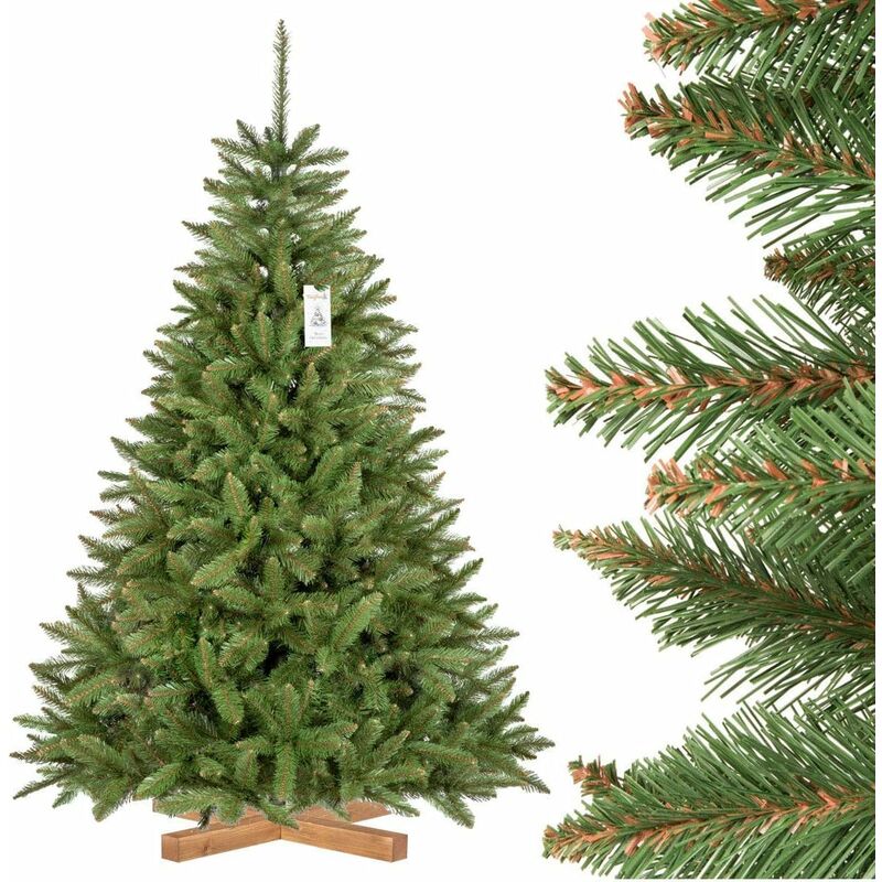 Fairytrees - Sapin de Noël Artificiel 180cm épicéa Naturel Arbre de Noël avec Support en Bois Tronc Vert Made in eu