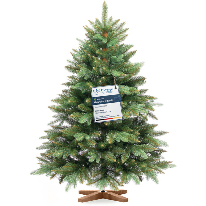 Fairytrees - Sapin de Noël artificiel, Nordmann Premium 120 cm, Éléments naturels moulés par injection, Fabriqué en ue, Arbre de Noël avec support en