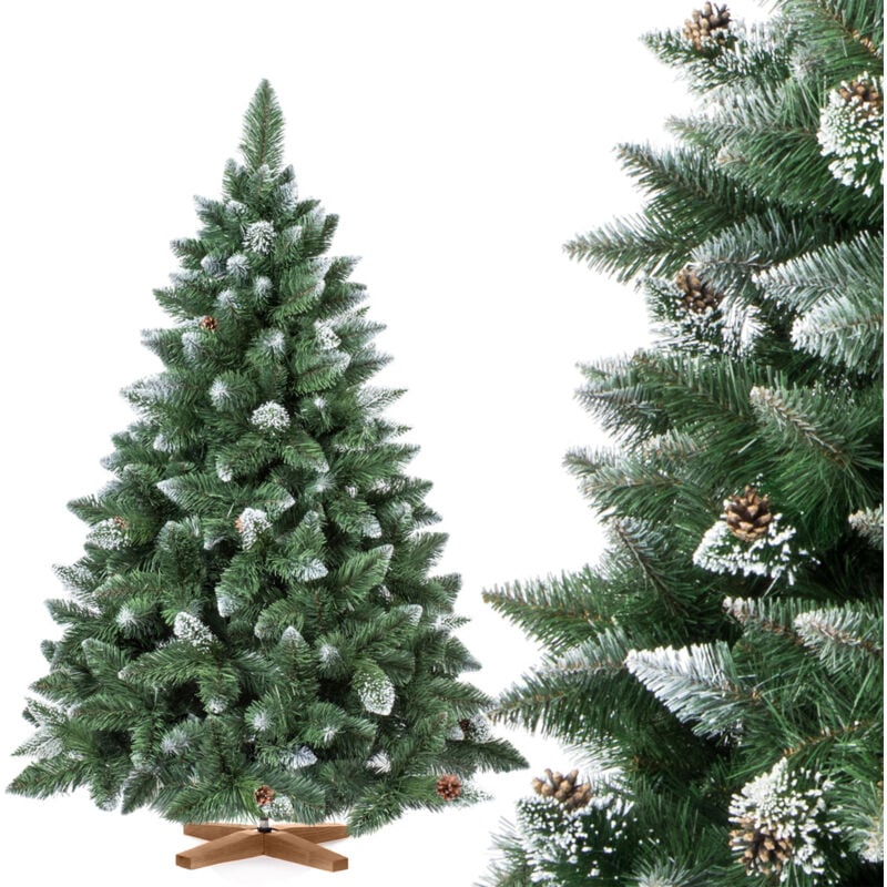Sapin de Noël artificiel, Pin Naturel Enneigé avec pommes de pin naturels, Matériel pvc, socle en bois, 150cm, FT04-150 - Fairytrees