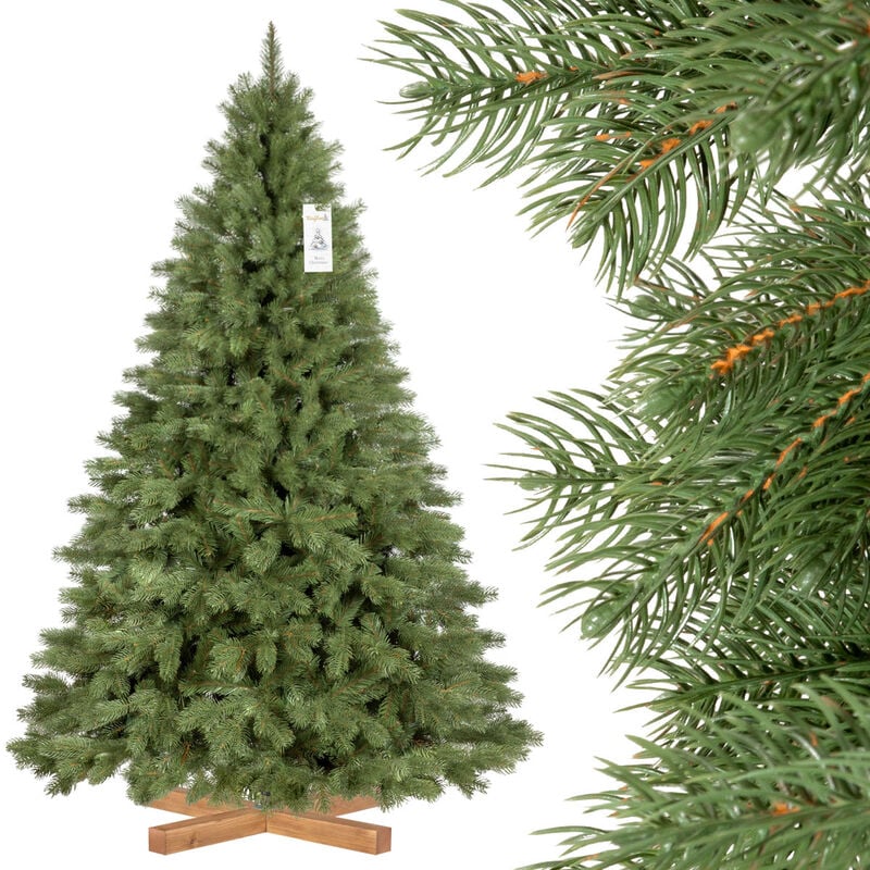 Fairytrees - Sapin de Noël artificiel, Épicéa Royal Premium, matériel pu + pvc, socle en bois, 180cm, FT18-180