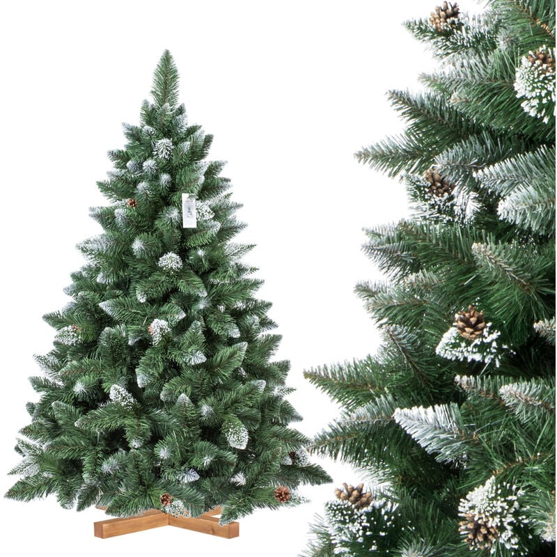 Sapin de Noël artificiel, Pin Naturel Enneigé avec pommes de pin naturels, Matériel pvc, socle en bois, 150cm, FT04-150 - Fairytrees