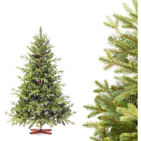 FAIRYTREES Weihnachtsbaum künstlich 150cm BAYERISCHE Tanne Premium Made in EU Christbaum Holzständer Tannenbaum künstlich mit Naturgetreue Spritzguss Elemente