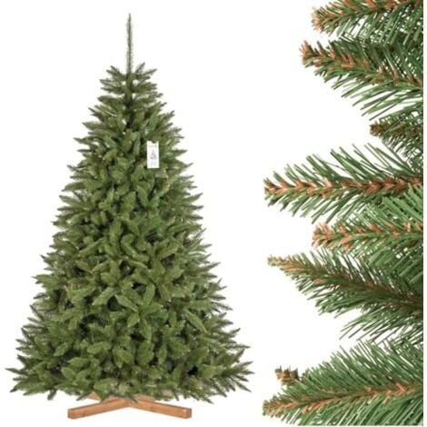 FairyTrees Weihnachtsbaum künstlich 150cm FICHTE Natur mit Christbaum Holzständer Tannenbaum künstlich mit grünem Stamm Made in EU