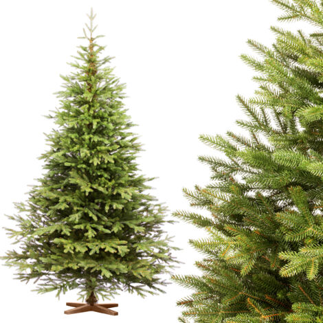 FAIRYTREES Weihnachtsbaum künstlich 220cm Nordmanntanne Exklusiv 100% PE Tannenbaum Holzständer  Made in EU  Christbaum künstlich mit Naturgetreue Spritzguss Elemente