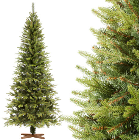 FAIRYTREES Weihnachtsbaum künstlich 220cm Nordmanntanne SLIM Premium  Tannenbaum Holzständer  Made in EU  Christbaum künstlich mit Naturgetreue Spritzguss Elemente