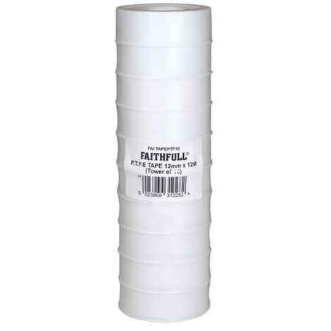 Faithfull 08001212ST10TB P.T.F.E Tape 12mm x 12m White (Pack 10) FAITAPEPTF10