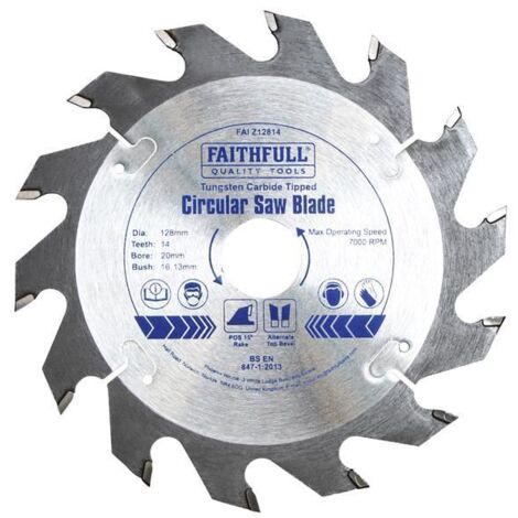 Faithfull 128mm x 20mm x 14T TCT Circular Saw Blade for Fast Rip Cutting