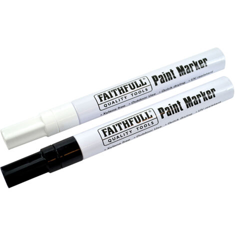 Faithfull 2 Paint Marker Pens White Black Multi Surface Outdoor Use FAIPMBLKWHI