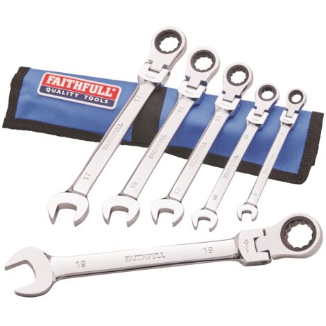 Faithfull 6 Piece Ratchet Combination Spanner Set in Tool Roll FAISPARAT6SR