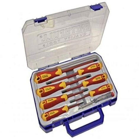 Faithfull 8-Piece VDE Soft Grip Screwdriver Set with Case (Phillips, Flat, Pozidriv, Tester)