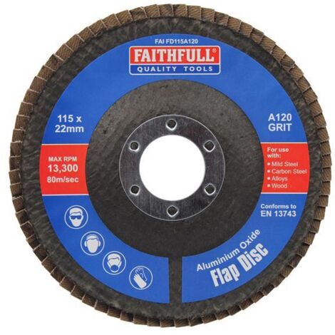 Faithfull Aluminium Oxide Flap Disc 115 x 22mm 120 Grit FAIFD115A120