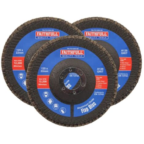 Faithfull Aluminium Oxide Flap Disc 125 x 22mm 120 Grit (3 Pack) FAIFD12512A3