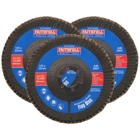 Faithfull Aluminium Oxide Flap Disc 125 x 22mm 40 Grit (3 Pack) FAIFD12540A3