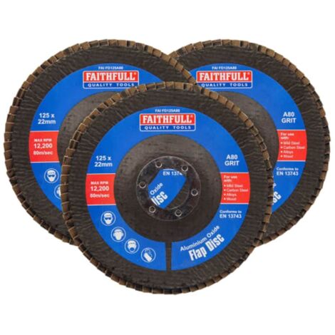 Faithfull Aluminium Oxide Flap Disc 125 x 22mm 80 Grit (3 Pack) FAIFD12580A3