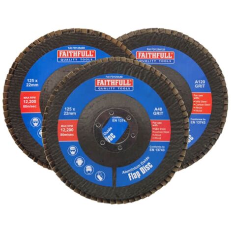 Faithfull Aluminium Oxide Flap Disc 125 x 22mm Mixed Grit (3 Pack) FAIFD125AM3