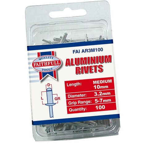 Faithfull Aluminium Rivets 3.2 x 10mm Medium Pre-Pack of 100 FAIAR3M100