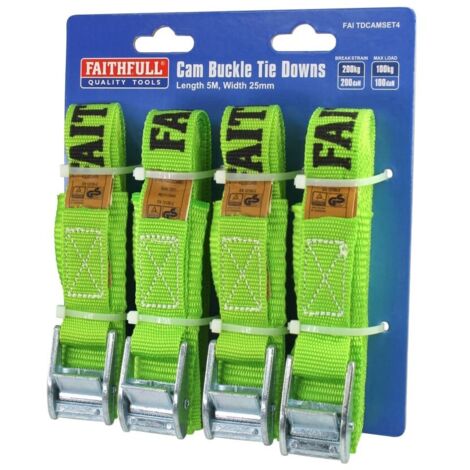 Faithfull Cam Buckle Tie-Downs 5m x 25mm, 4 Piece FAITDCAMSET4