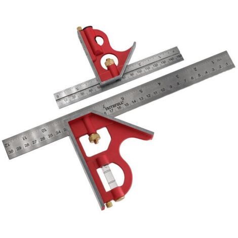 Faithfull Combination Square Twin Pack (6-inch and 12-inch) with Adjustable Stainless Steel Blades, Model FAICS300TP