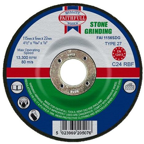 Faithfull Depressed Centre Stone Grinding Disc 115 x 6 x 22.23mm FAI1156SDG