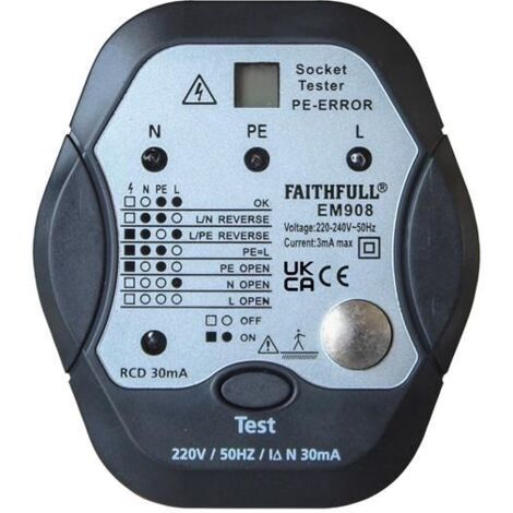 Faithfull EM908 Socket Polarity Tester with RCD Test Function FAIDETSOCRCD