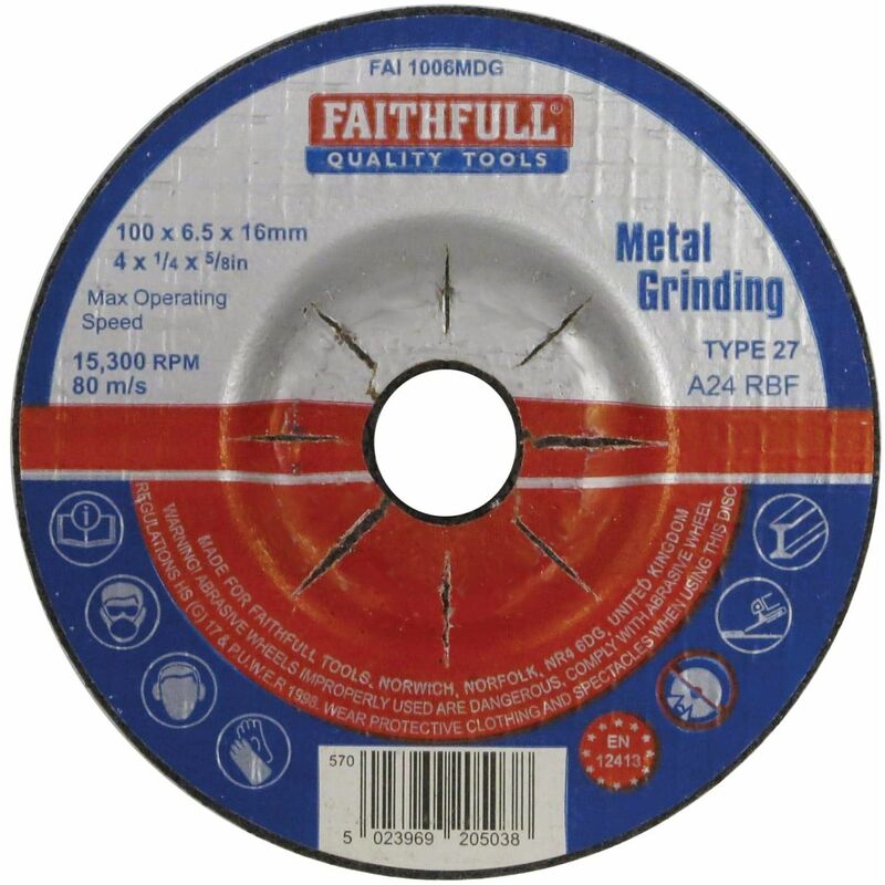 Depressed Centre Metal Grinding Disc 100 x 6.5 x 16mm FAI1006MDG