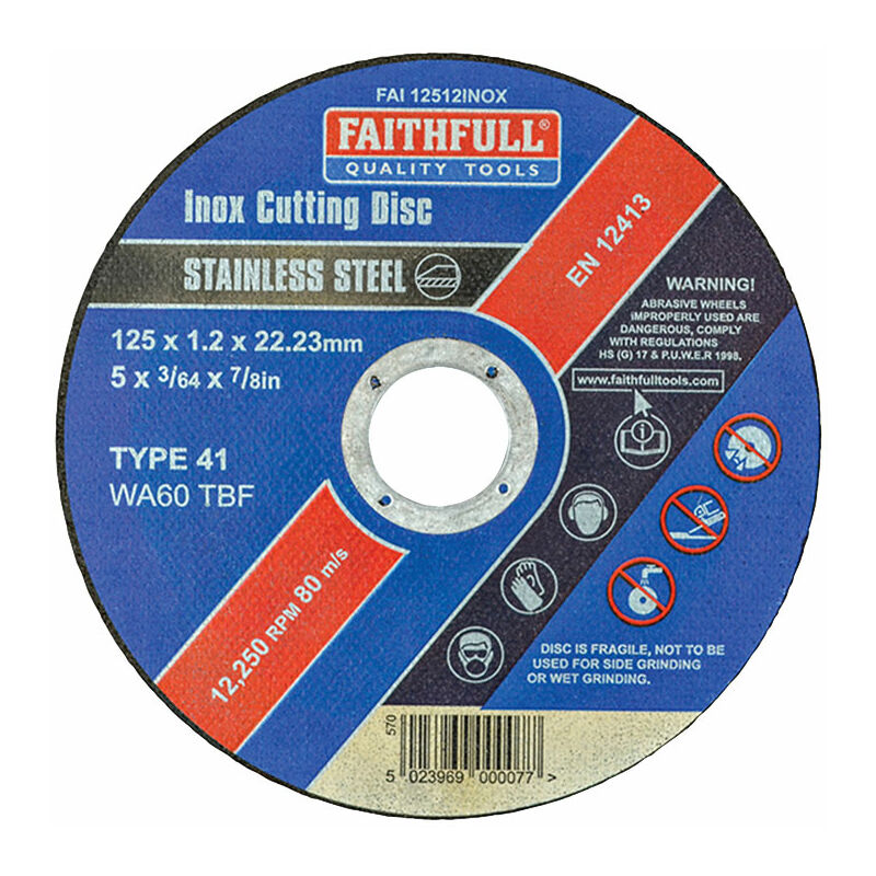 Faithfull FAI12512INOX Inox Cutting Disc 125 x 1.2 x 22.23mm