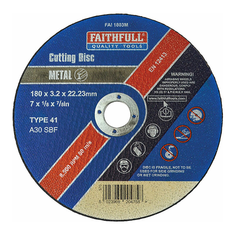 FAI1803M Metal Cut Off Disc 180 x 3.2 x 22.23mm - Faithfull