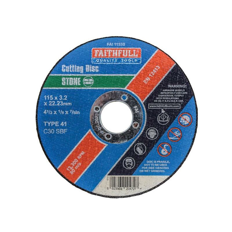 Stone Cut Off Disc 115 x 3.2 x 22.23mm FAI1153S - Faithfull