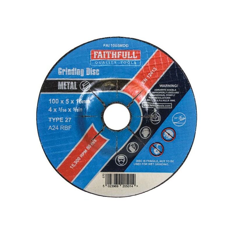 Depressed Centre Metal Grinding Disc 100 x 5 x 16mm FAI1005MDG - Faithfull
