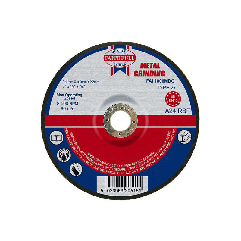 Faithfull - FAI1806MDG Depressed Centre Metal Grinding Disc 180 x 6.5 x 22.23mm