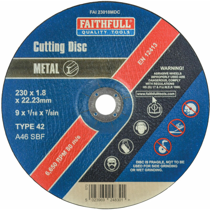 Faithfull FAI23018MDC Depressed Centre S/Steel Cutting Disc 230 x 1.8 x 22.23mm