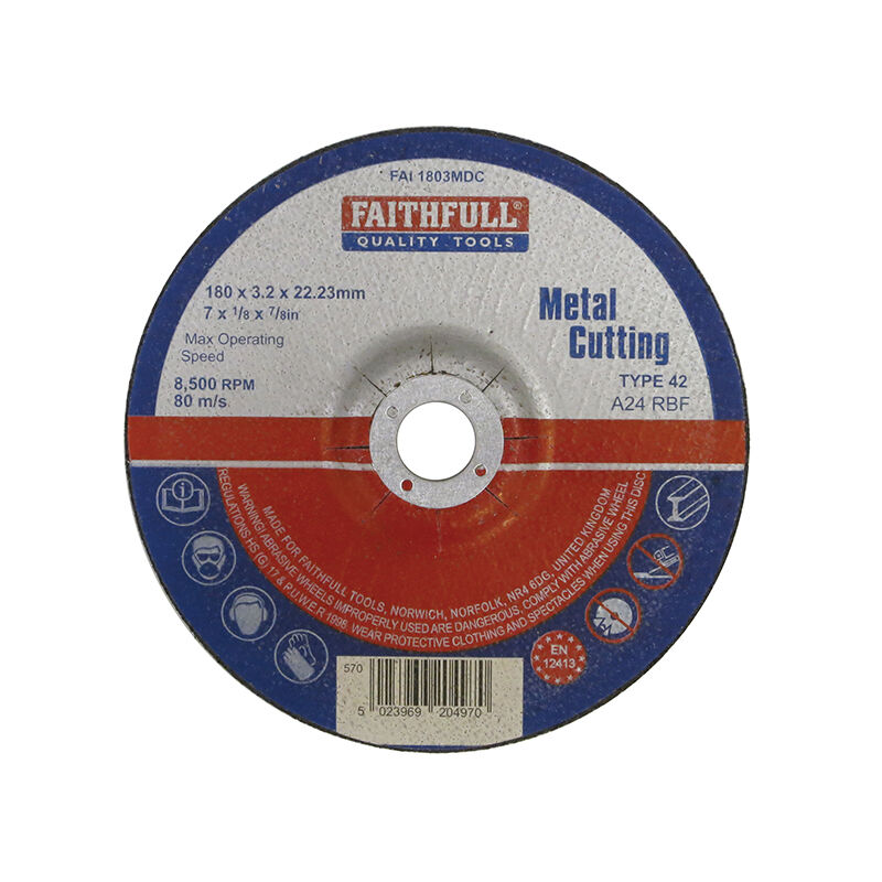 Faithfull - Depressed Centre Metal Cutting Disc 180 x 3.2 x 22.23mm FAI1803MDC