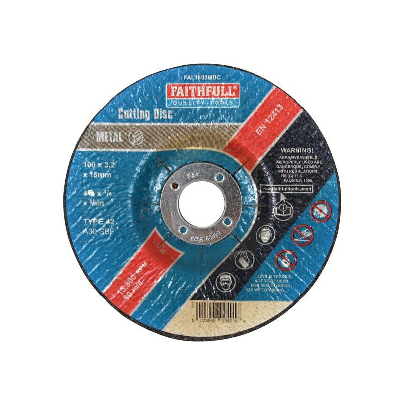 Depressed Centre Metal Cut Off Disc 100 x 3.2 x 16mm FAI1003MDC - Faithfull