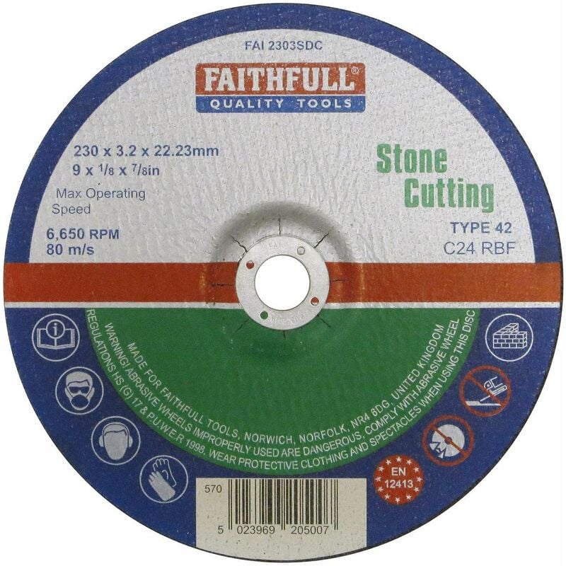 Faithfull - Depressed Centre Stone Cutting Disc 230 x 3.2 x 22.23mm FAI2303SDC