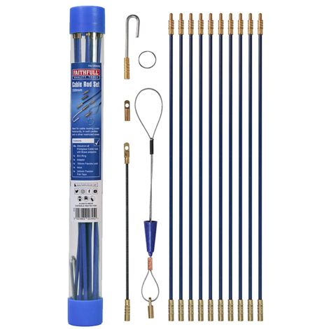 Faithfull FAICRS330 3.3M Cable Access Rod and Accessories Kit - 15 Pieces Including 10 x 330 mm Rods, Blue