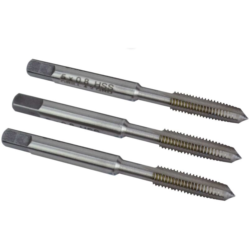 Faithfull HSS Straight Flute Tap Set (M5 x 0.8, 3 Pieces) for Precision Thread Cutting