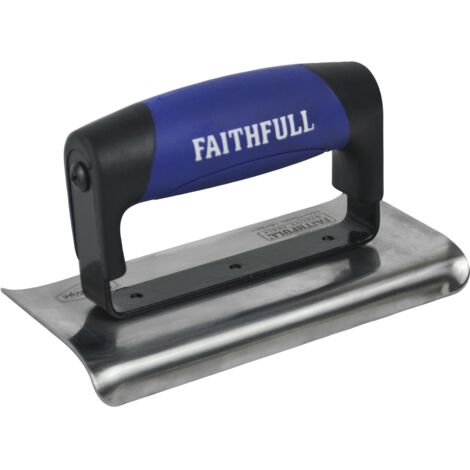 Faithfull FAIPTEDG6SS Prestige - Cazzuola in acciaio INOX per bordi di cemento, 150 x 75 mm, colore: argento/nero/blu
