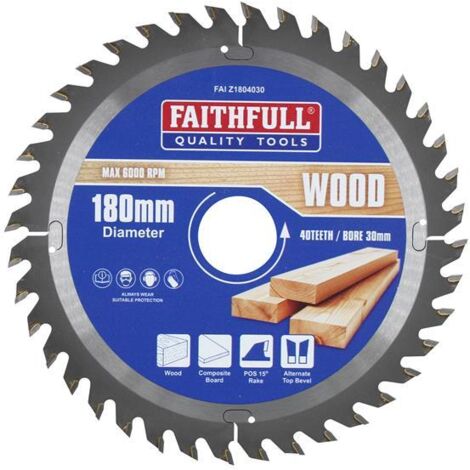 Faithfull FAIZ1804030 TCT Circular Saw Blade 180 x 30mm x 40T POS FAIZ1804030