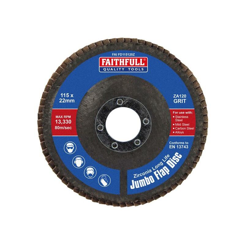 Faithfull - Grinding Flap Disc Zirconia A120 Grit 115mm Jumbo FAIFD115120Z